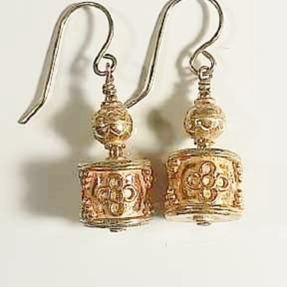 Gold over Silver Bali Bead Earrings NWT